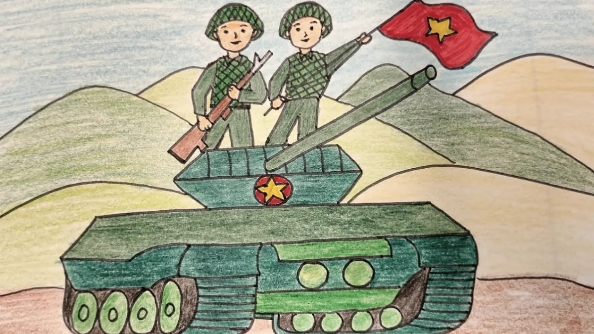 Tranh vẽ chủ đề 30/4 về những chiếc xe tăng