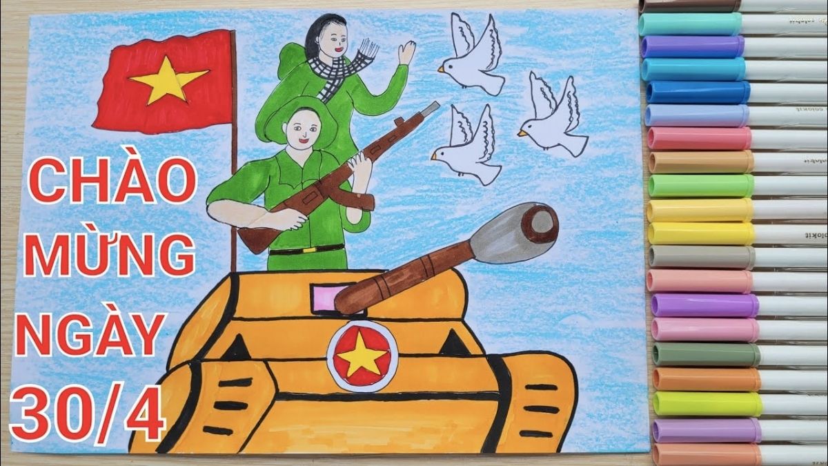 Tranh vẽ ngày 30/4 về chú bộ đội