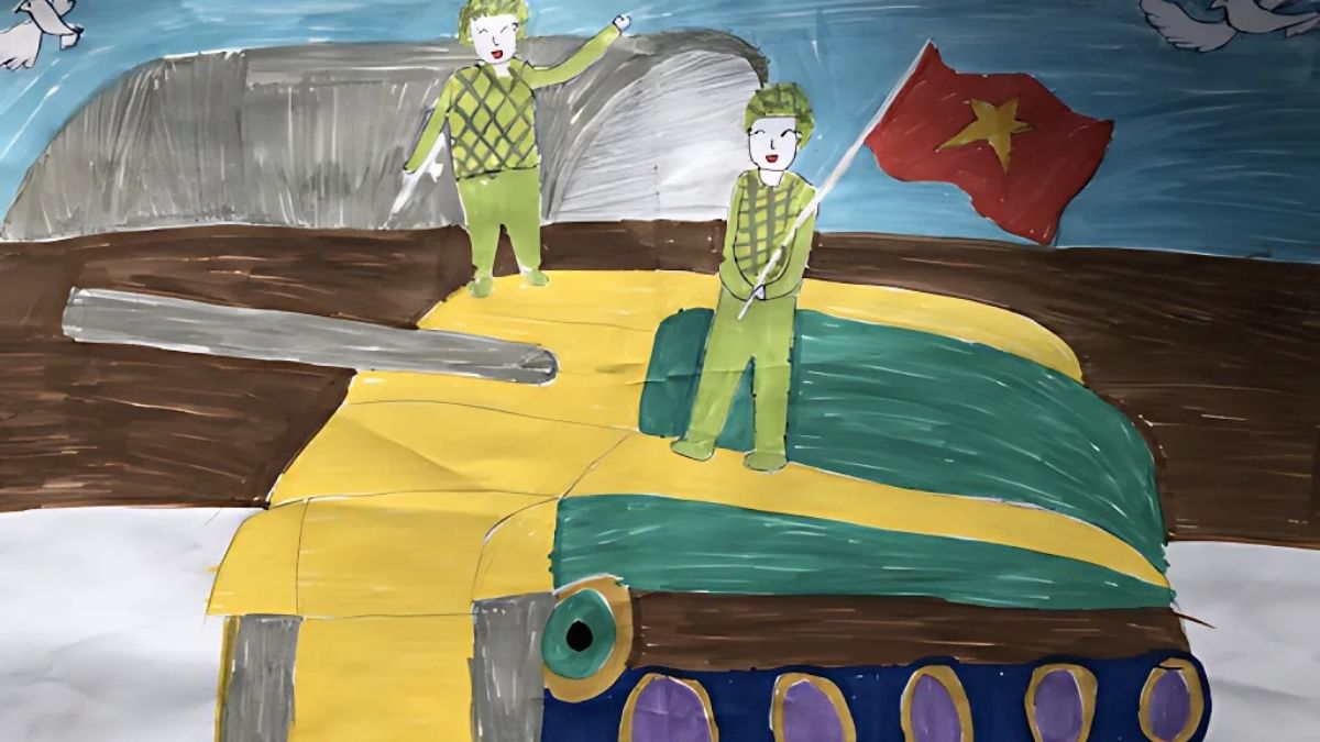 Tranh vẽ chủ đề 30/4 về những chiếc xe tăng