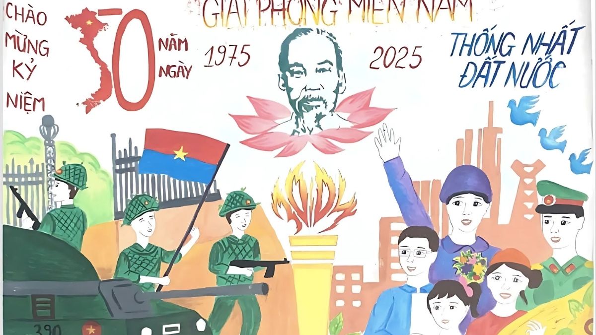 Tranh vẽ ngày 30/4 về chú bộ đội