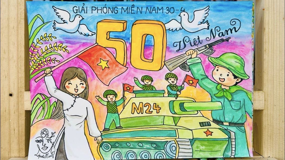 Tranh vẽ ngày 30/4 về chú bộ đội