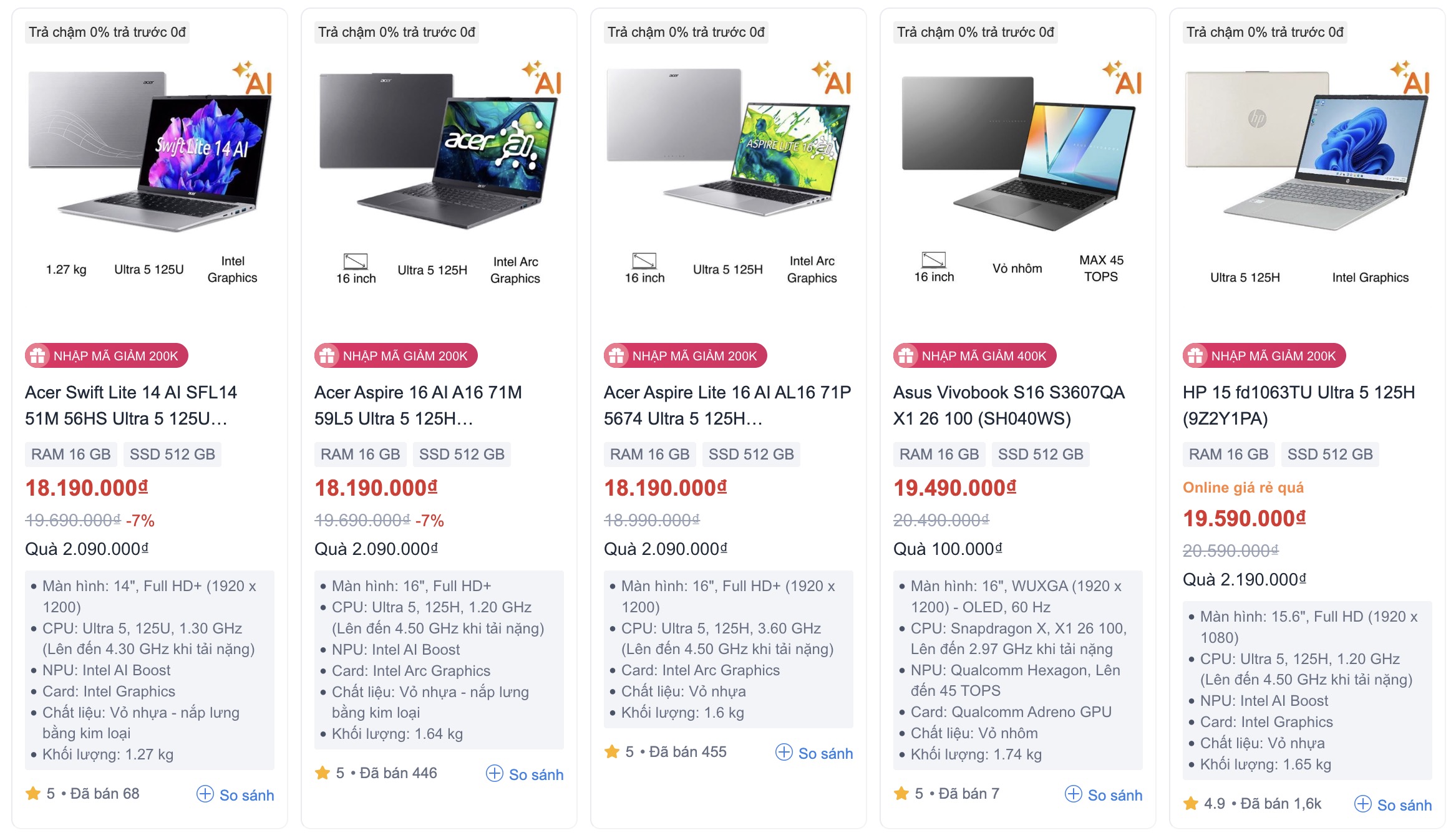 Nhiều mẫu Laptop AI có giá rất tốt tại Thế Giới Di Động