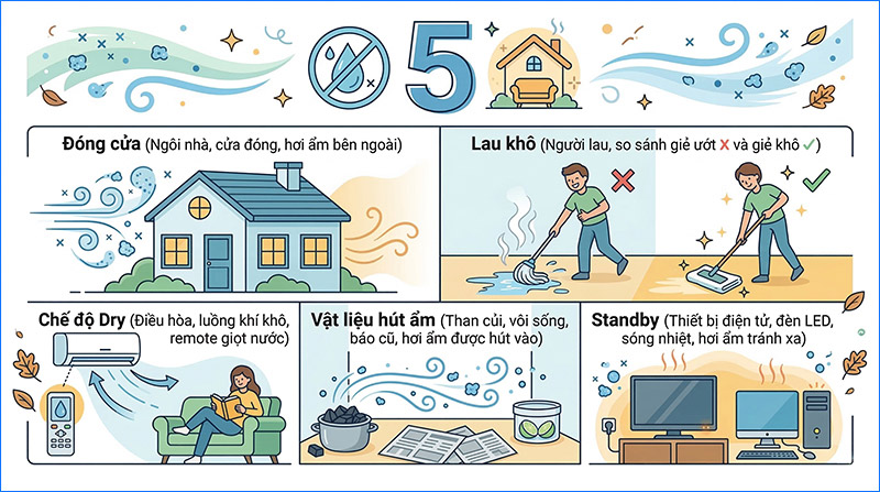 Sử dụng chế độ Dry trên điều hòa là cách làm giảm độ ẩm phòng nhanh chóng nhất