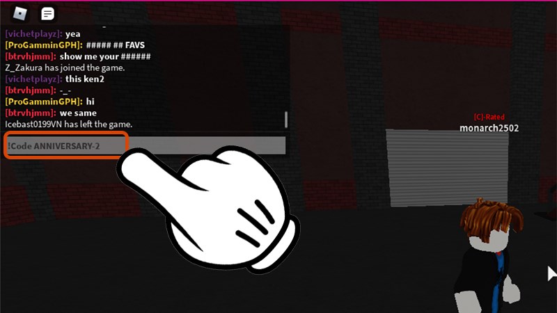 Nhập mã code vào ô chat và nhấn Enter