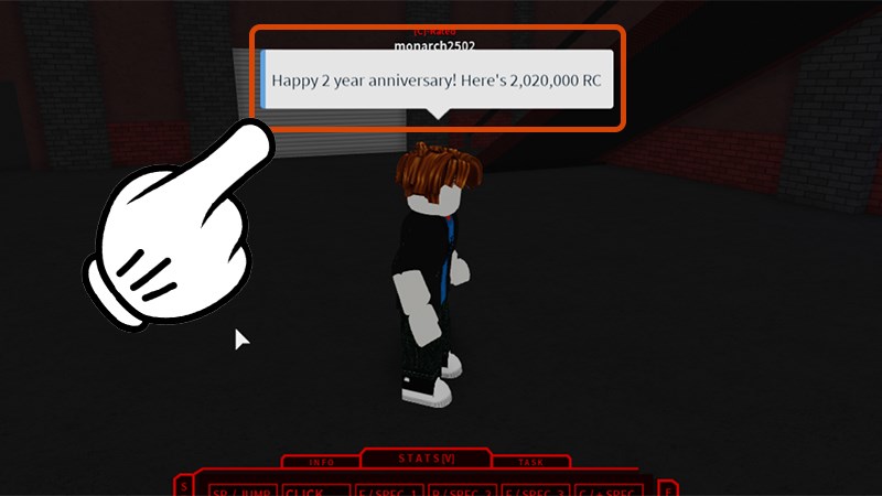 Nhận quà thành công khi code hiện lên đầu nhân vật