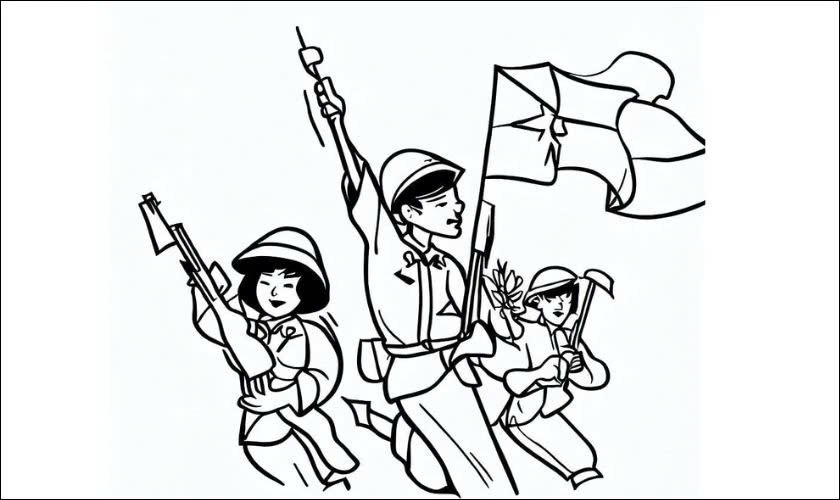 Tranh tô màu 30/4 1/5 cho bé tập tô