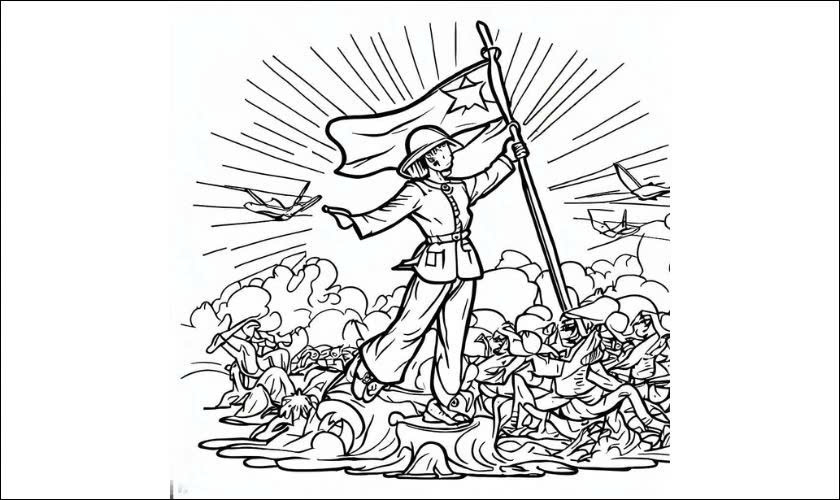 Tranh tô màu 30/4 1/5 cho bé tập tô