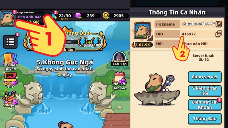 Mở Roblox, vào game Capybara Go và chọn Avatar góc trái