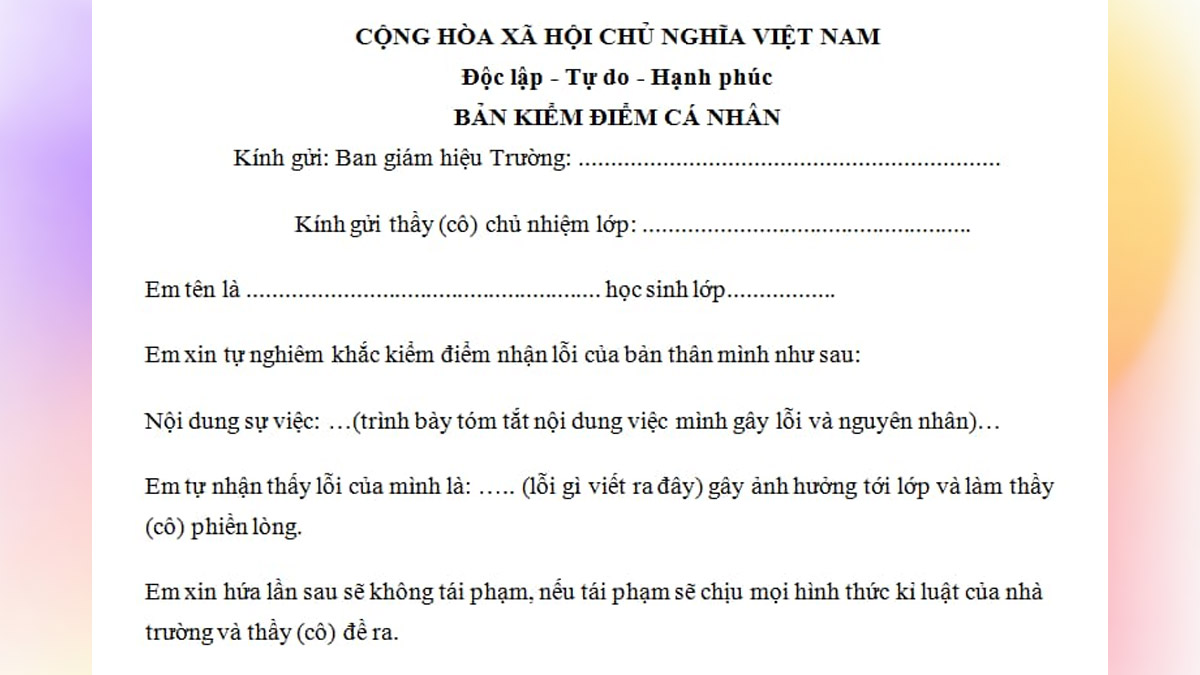Cách viết bản kiểm điểm cấp 2 không thuộc bài
