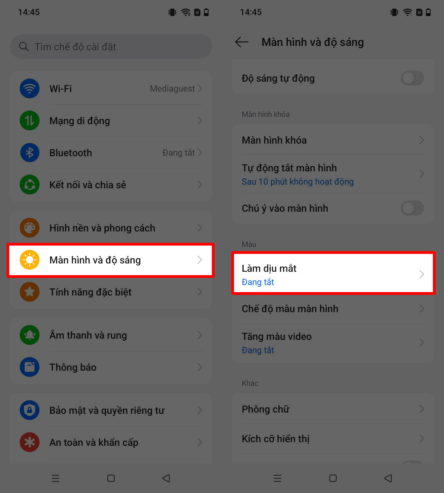 Cách bật tính năng làm dịu mắt trên realme Note 80