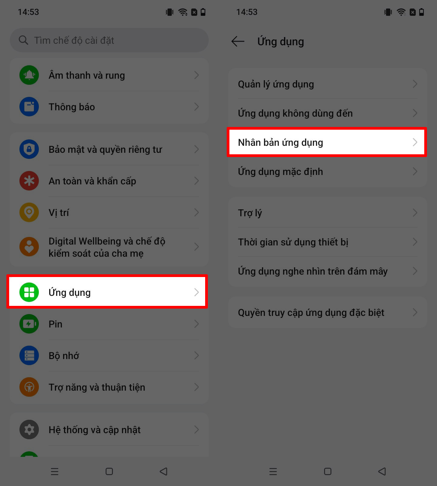 Cách nhân bản ứng dụng trên realme Note 80