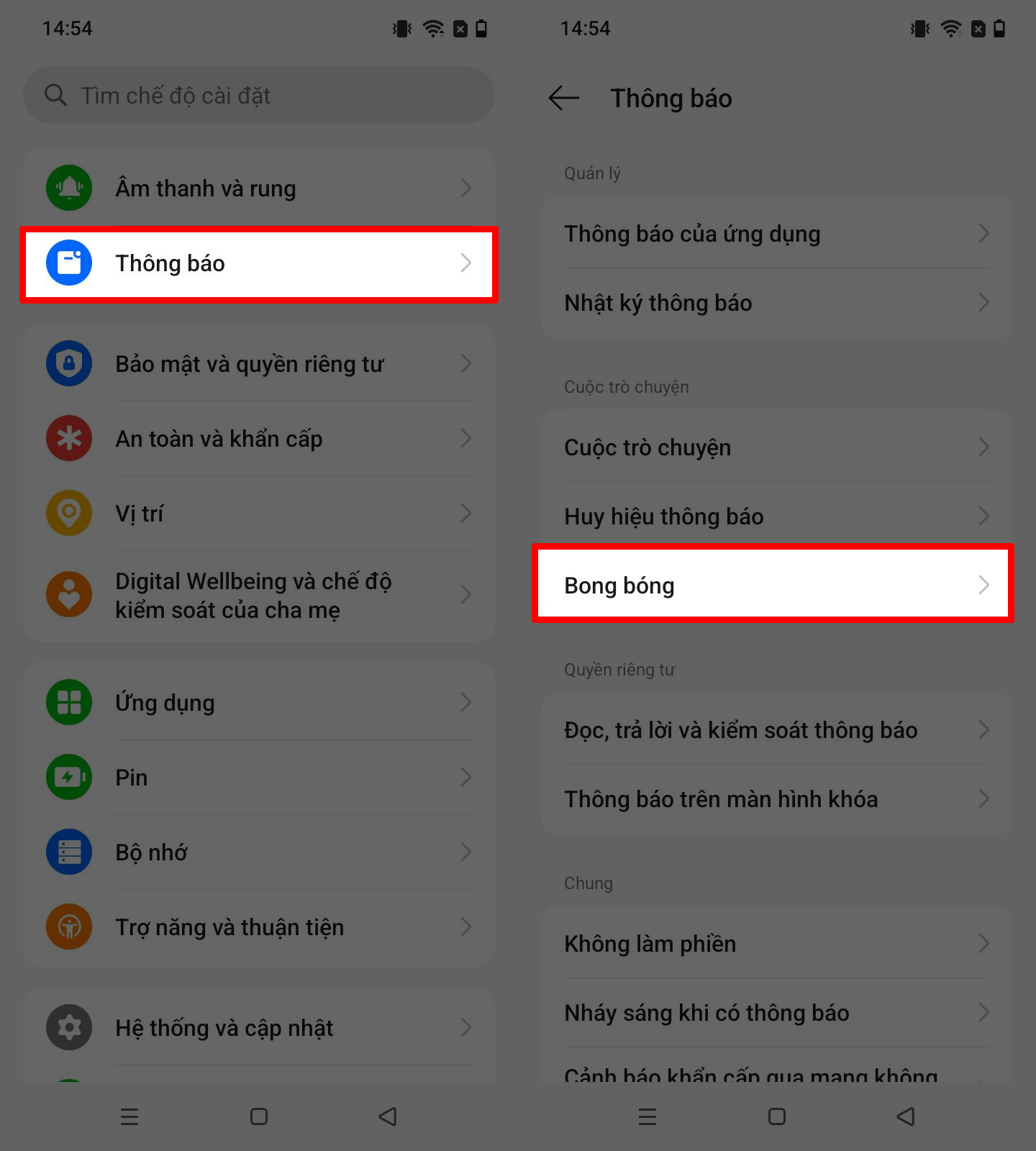 Cách bật bong bóng chat trên realme Note 80 