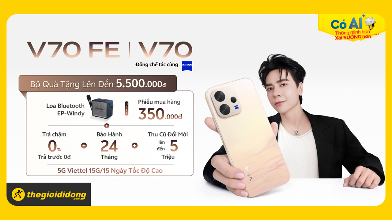 Hotsale mở bán vivo V70 series: Tặng bộ quà đến 5.5 triệu, loa bluetooth, bảo hành 2 năm