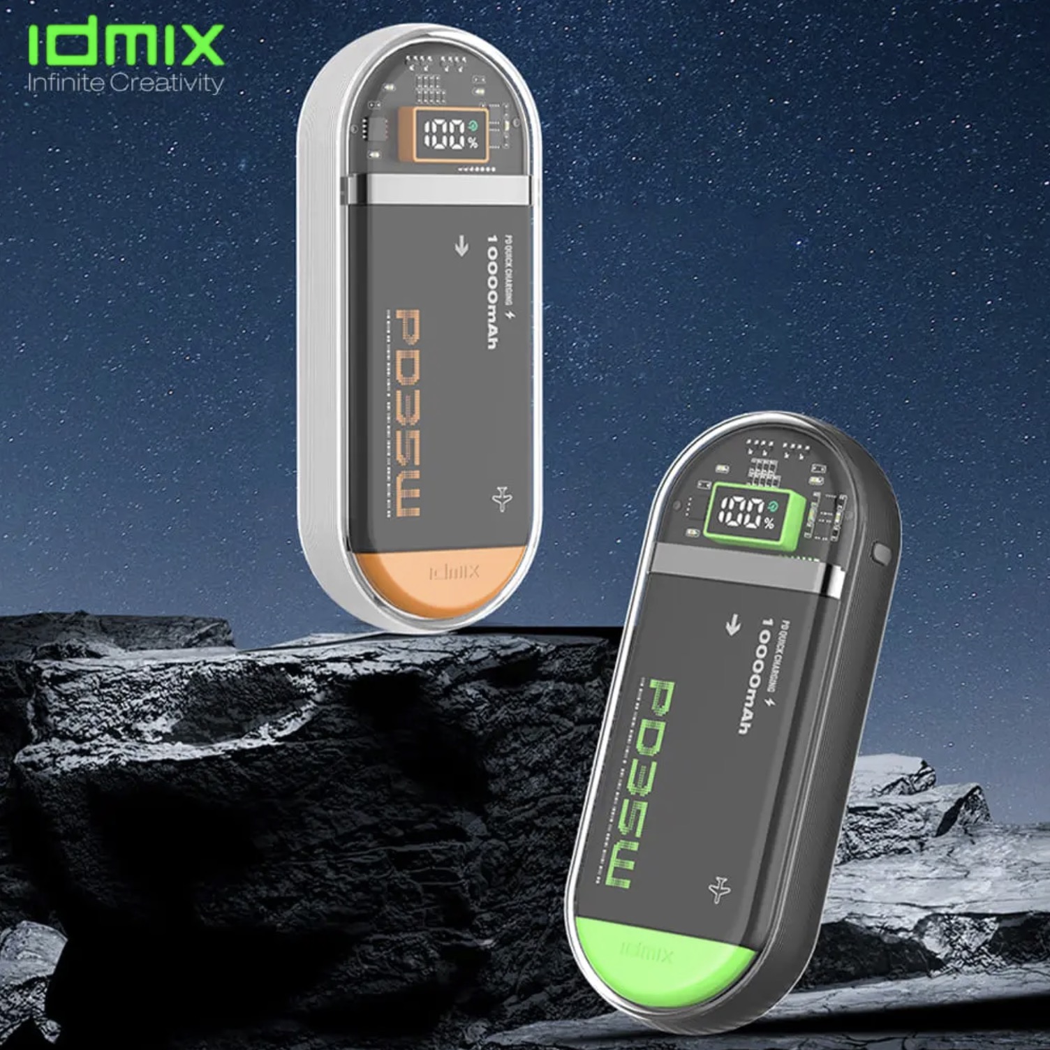 Pin sạc dự phòng Polymer 15.000 mAh Type C PD QC 45W IDMIX P15CIPRO kèm cáp Lightning và Type-C - Đen Hồng