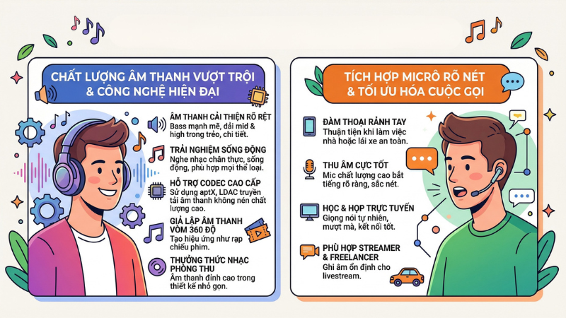 Âm sắc tai nghe bluetooth rõ ràng, đặc sắc