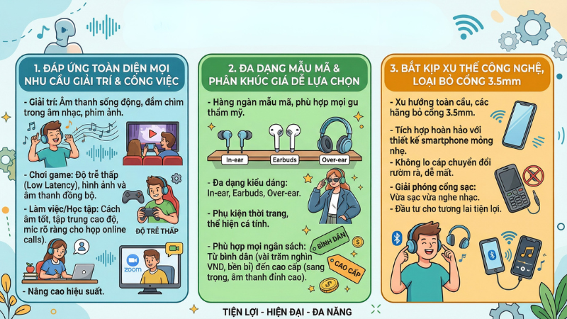 Lợi ích của việc dùng tai nghe Bluetooth