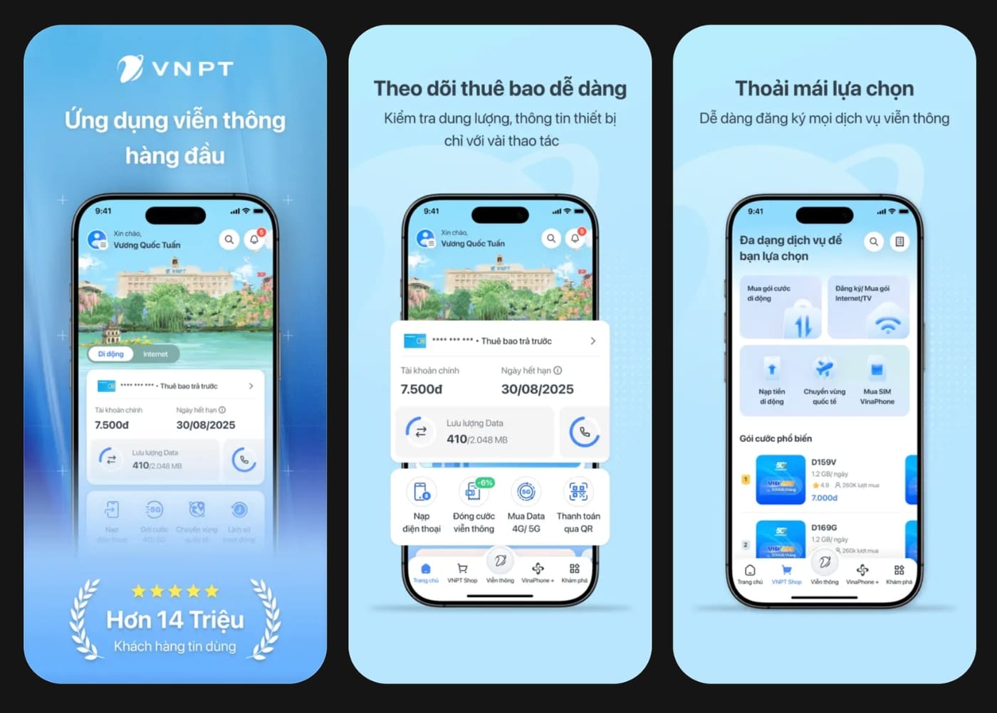 Ứng dụng My VNPT quản lý tài khoản điện thoại mạng Vinaphone