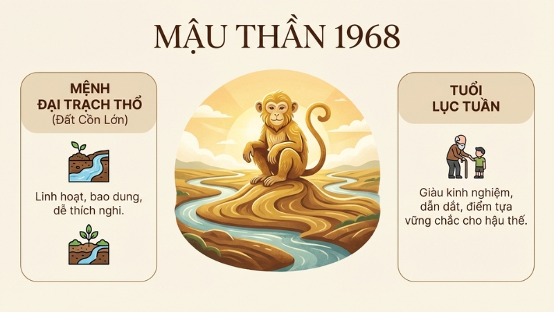 Sinh năm 1968 tuổi Th&acirc;n, mệnh Thổ