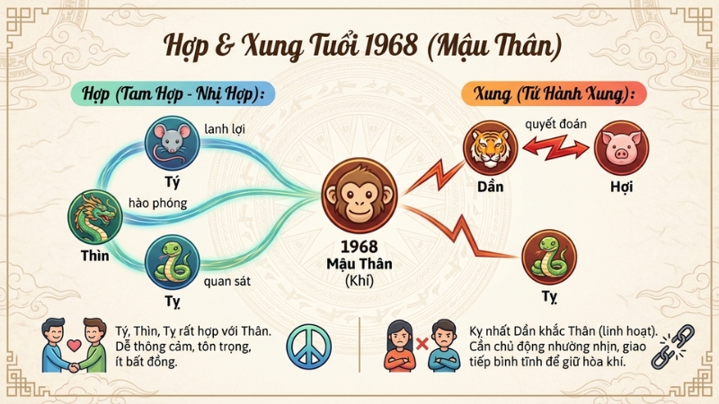 Tuổi hợp, khắc của người sinh năm 1968