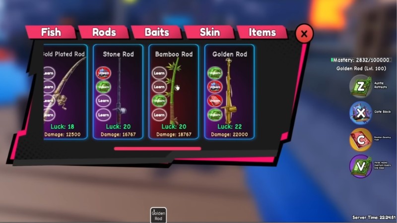 Các cần câu trong game Titan Fishing