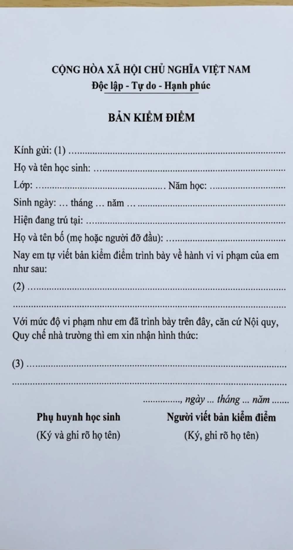 Cách viết bản kiểm điểm chuẩn cho học sinh Cách viết bản kiểm điểm chuẩn cho học sinh