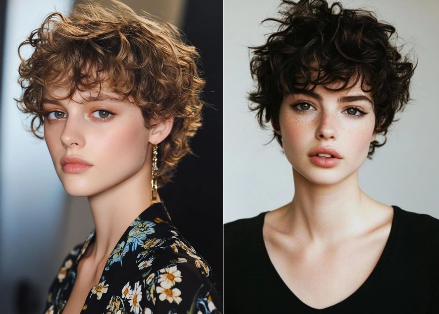 Tóc tomboy uốn xoăn xù mì Hippie nổi bật