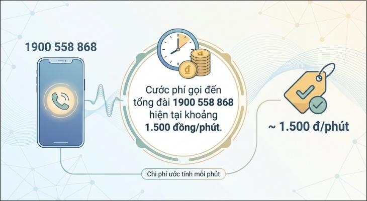 Hiện tại, mức phí khi gọi đến đầu số 1900 558 868 thường dao động khoảng 1.500 đồng/phút Hiện tại, mức phí khi gọi đến đầu số 1900 558 868 thường dao động khoảng 1.500 đồng/phút