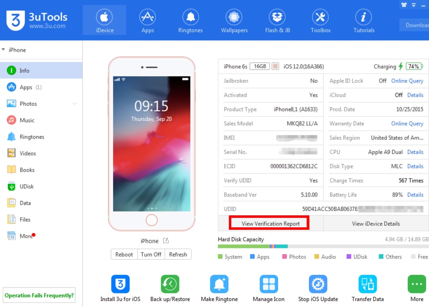 Kiểm tra pin iPhone đã thay chưa bằng phần mềm 3utools Kiểm tra pin iPhone đã thay chưa bằng phần mềm 3utools