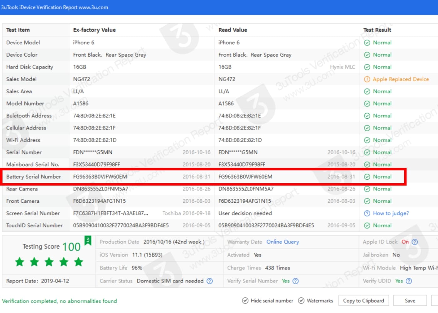 Kết quả kiểm tra pin iPhone đã thay chưa bằng phần mềm 3uTools Kết quả kiểm tra pin iPhone đã thay chưa bằng phần mềm 3uTools