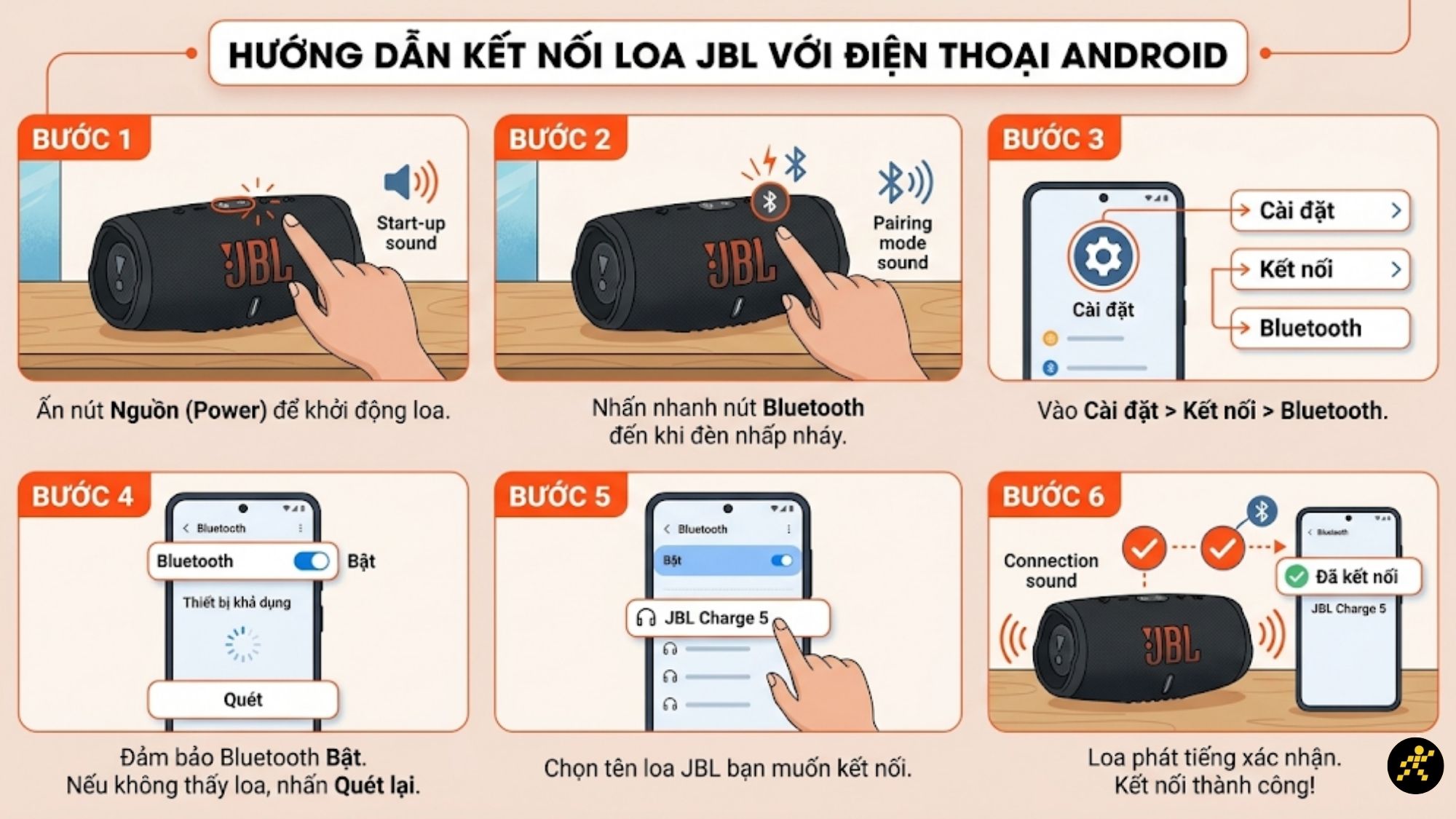C&aacute;c bước kết nối loa JBL với Android