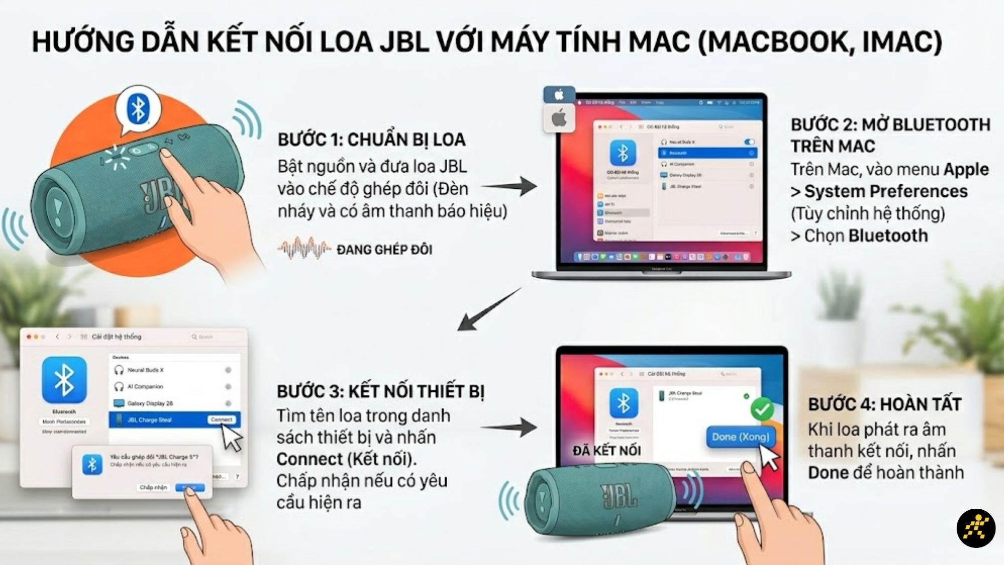 C&aacute;ch kết nối loa JBL với m&aacute;y t&iacute;nh Macbook