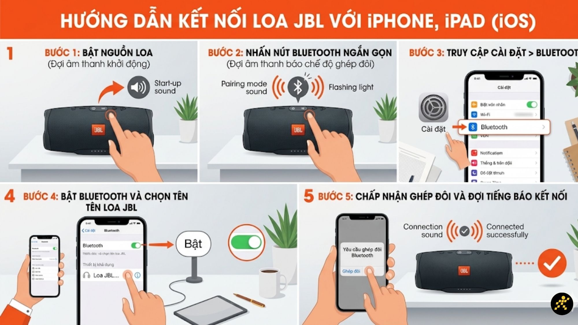Kết nối loa JBL với điện thoại iOS