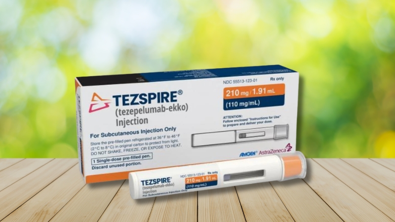 Tezspire l&agrave; thuốc sinh học chứa tezepelumab, được b&agrave;o chế dạng ti&ecirc;m dưới da v&agrave; sử dụng theo chỉ định của b&aacute;c sĩ.