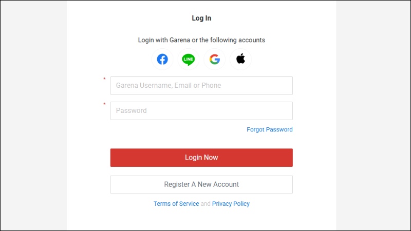 Đăng nhập bằng tài khoản Garena (hoặc các tài khoản liên kết khác) Đăng nhập bằng tài khoản Garena (hoặc các tài khoản liên kết khác)
