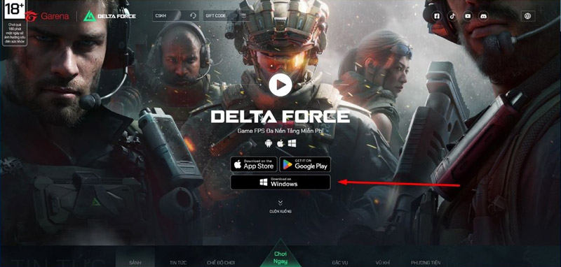 Nhấn nút cam tải game Delta Force Garena trên PC