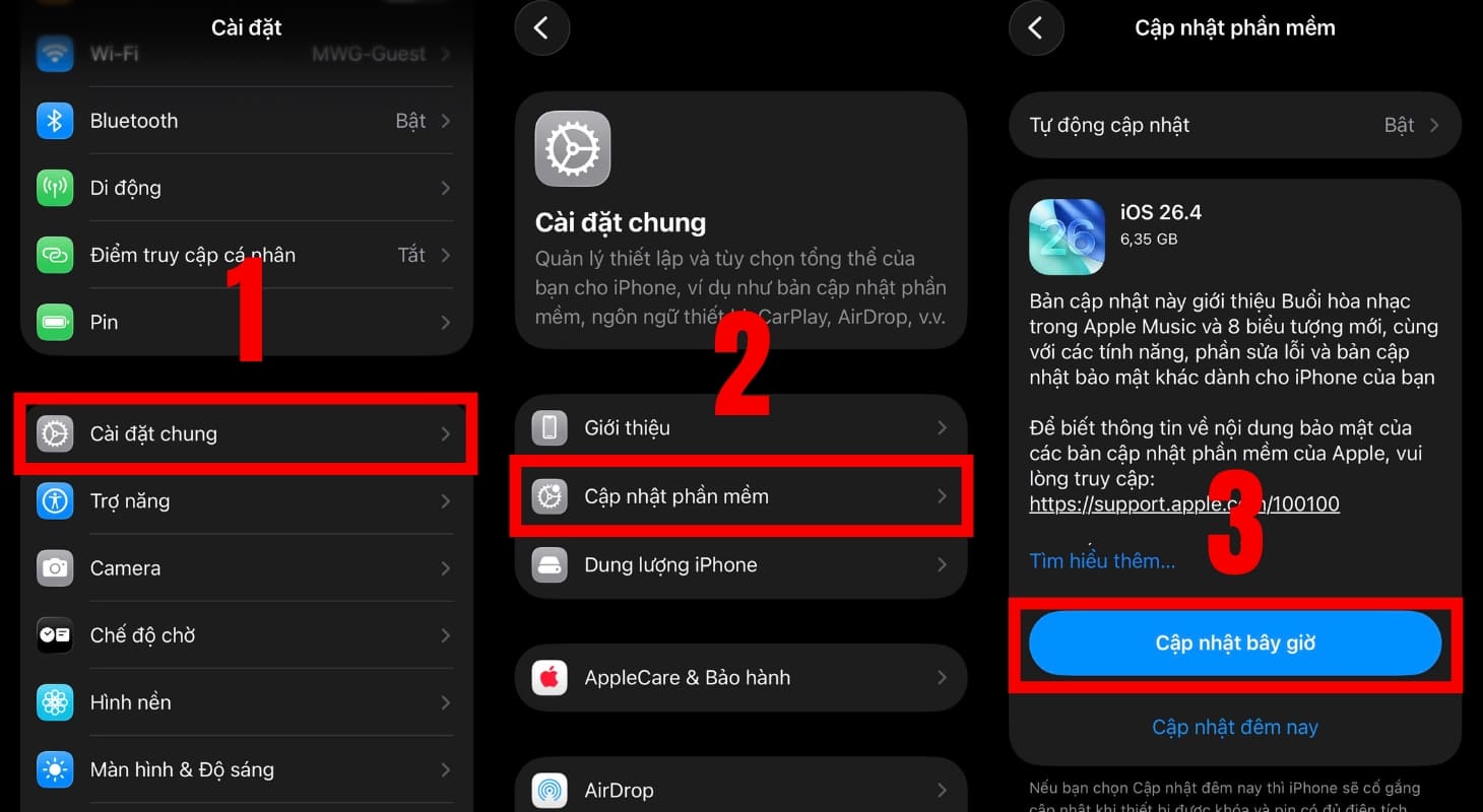 Cập nhật iOS mới trên iPhone giúp phần nào khắc phục các lỗi phần mềm ảnh hưởng đến màn hình iPhone 12 Pro Max