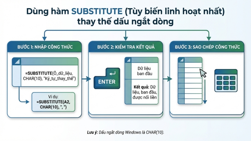 Sử dụng h&agrave;m SUBSTITUTE (T&ugrave;y chỉnh linh hoạt nhất)