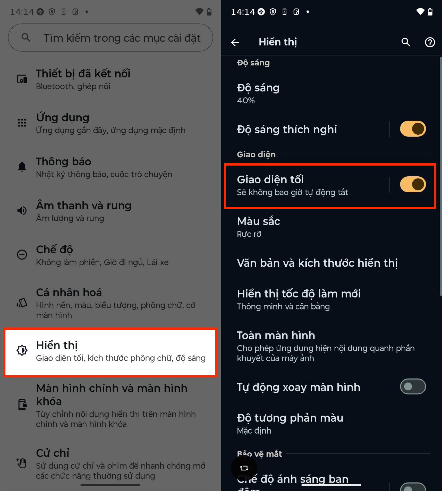 Cách bật chế độ tối trên motorola G57 Power