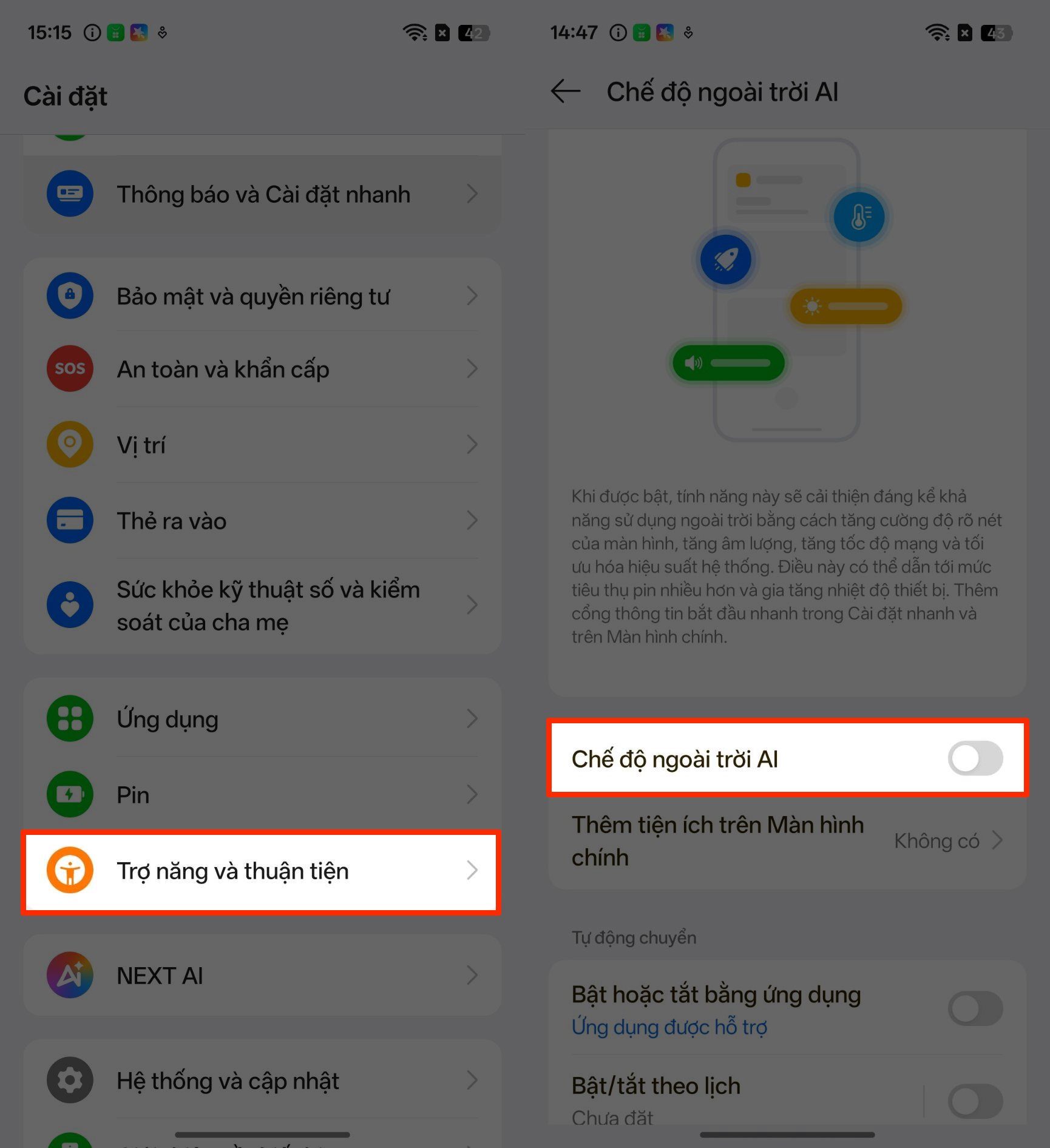 Cách bật chế độ ngoài trời AI trên realme P4 Power Cách bật chế độ ngoài trời AI trên realme P4 Power