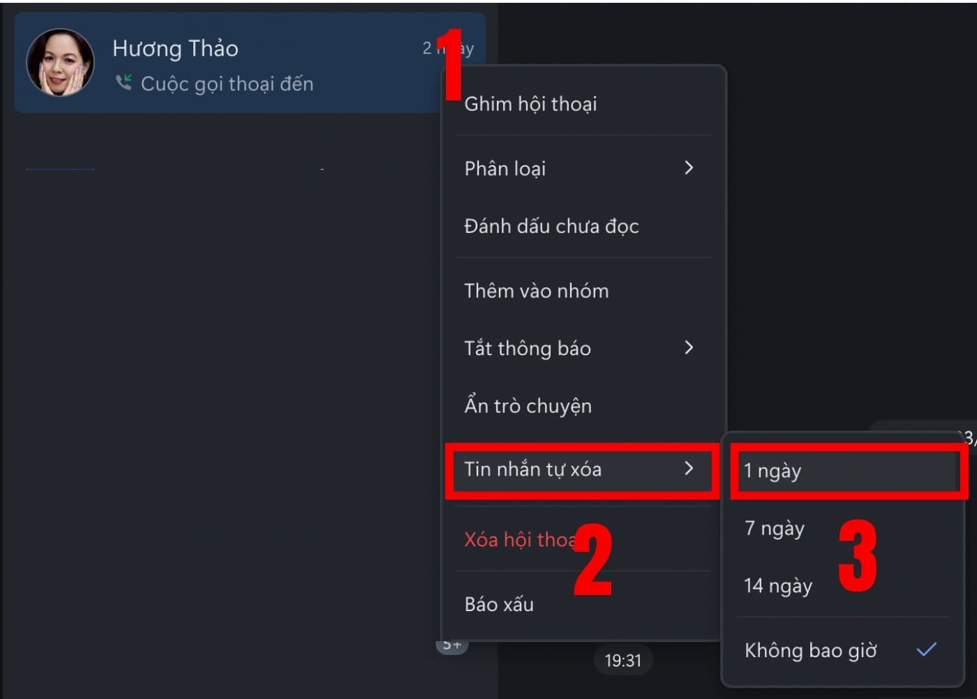 Cách xoá tin nhắn Zalo sau 1 ngày trên laptop