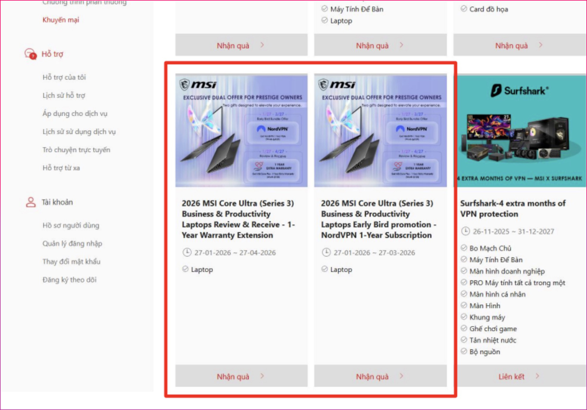 Cách thức nhận quà