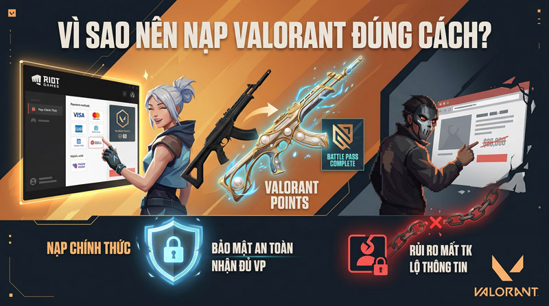 Nạp Valorant đúng cách để nhận skin, VP đầy đủ và bảo vệ tài khoản an toàn