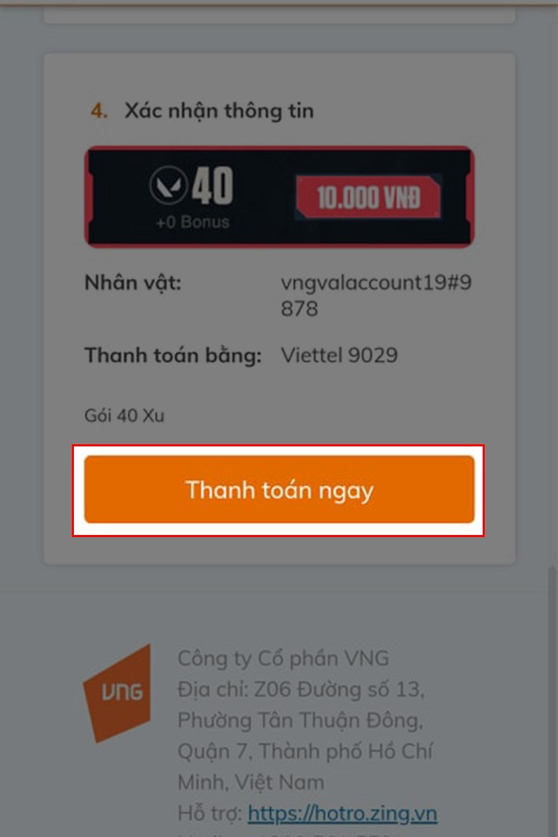 Kéo xuống dưới cùng và chọn Thanh toán ngay