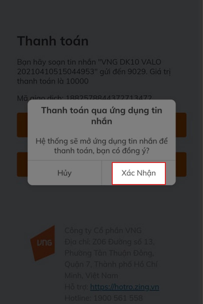 Chọn Xác Nhận