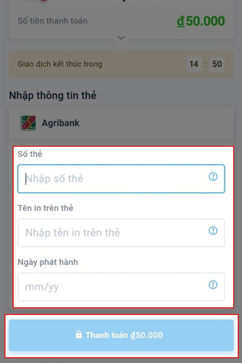 Nhập thông tin thẻ và chọn Thanh toán