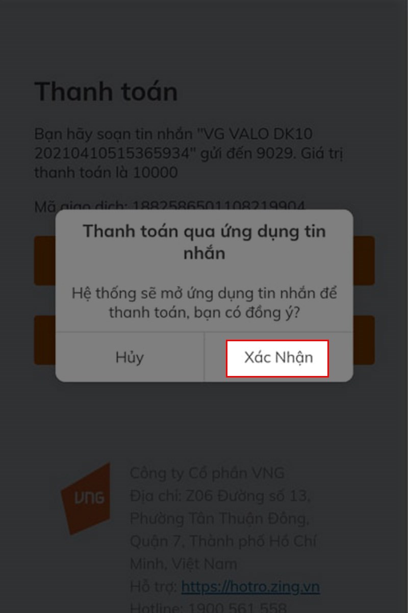 Chọn Xác Nhận