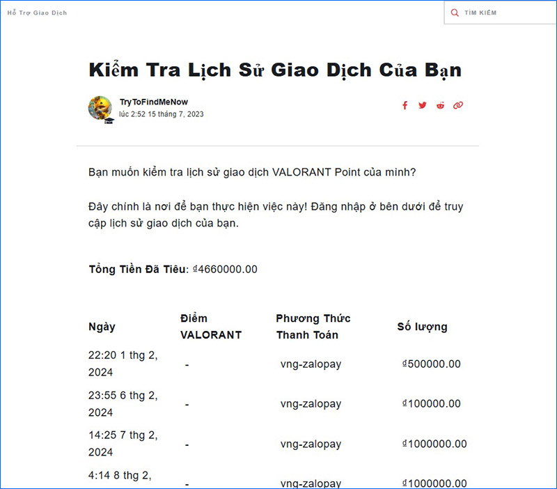 Xem chi tiết giao dịch: thời gian, phương thức, số tiền