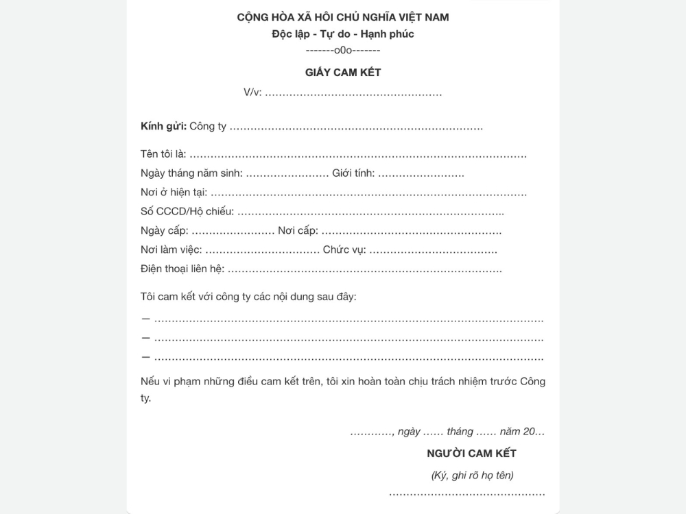 Cách viết bản cam kết chuẩn Cách viết bản cam kết chuẩn