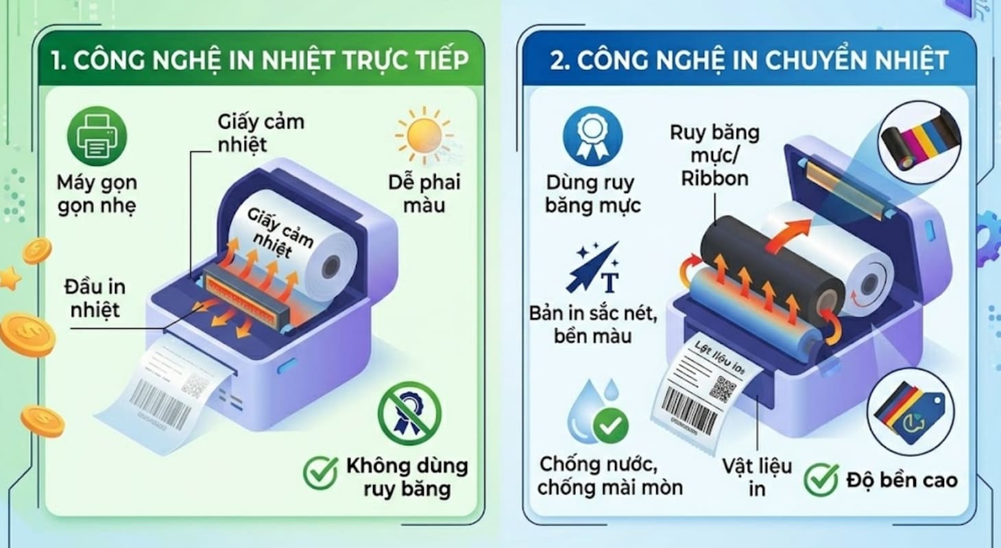 Phân biệt máy in nhiệt trực tiếp và máy in chuyển nhiệt Phân biệt máy in nhiệt trực tiếp và máy in chuyển nhiệt