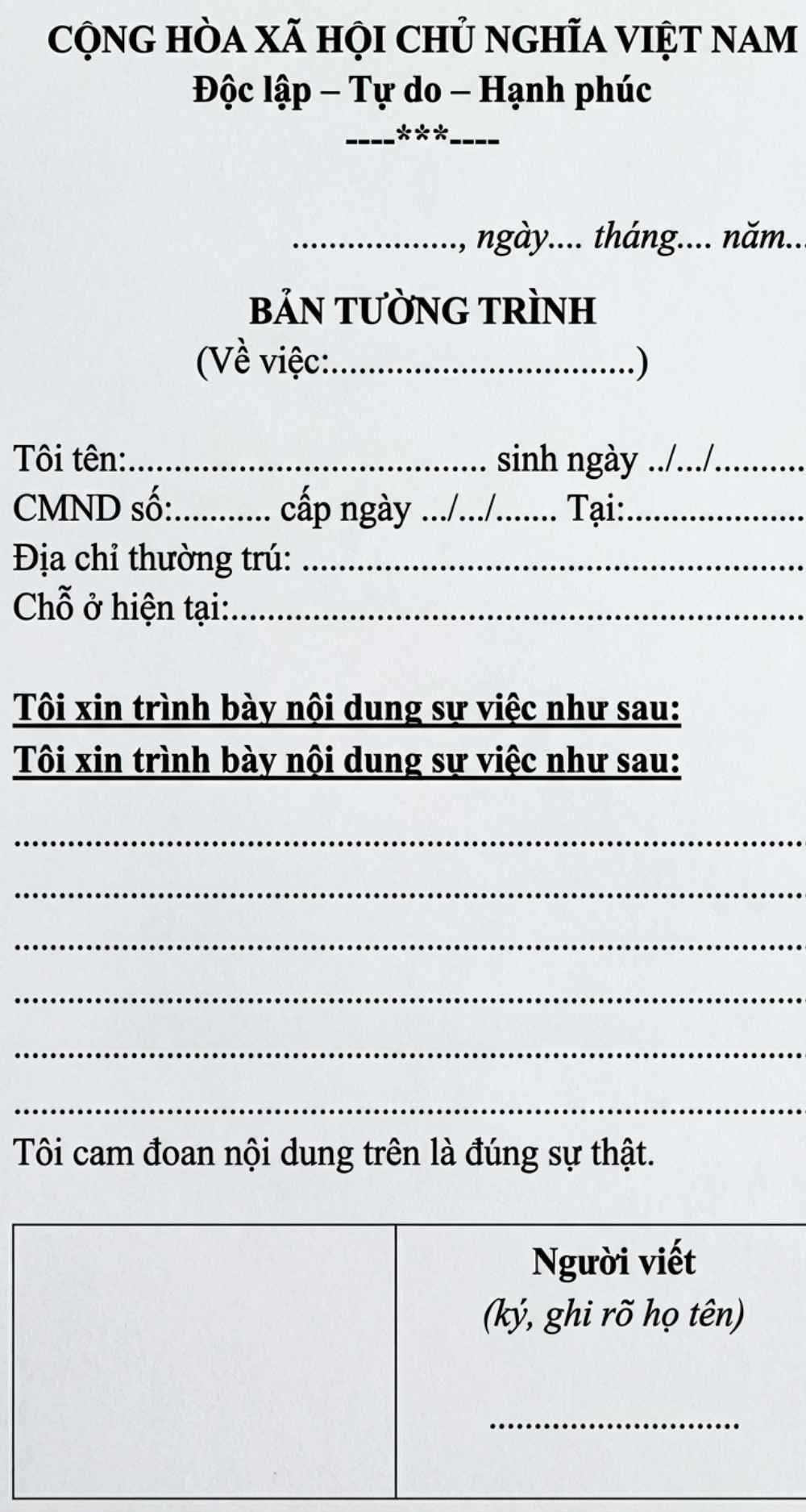 C&aacute;ch viết bản tường tr&igrave;nh chuẩn 